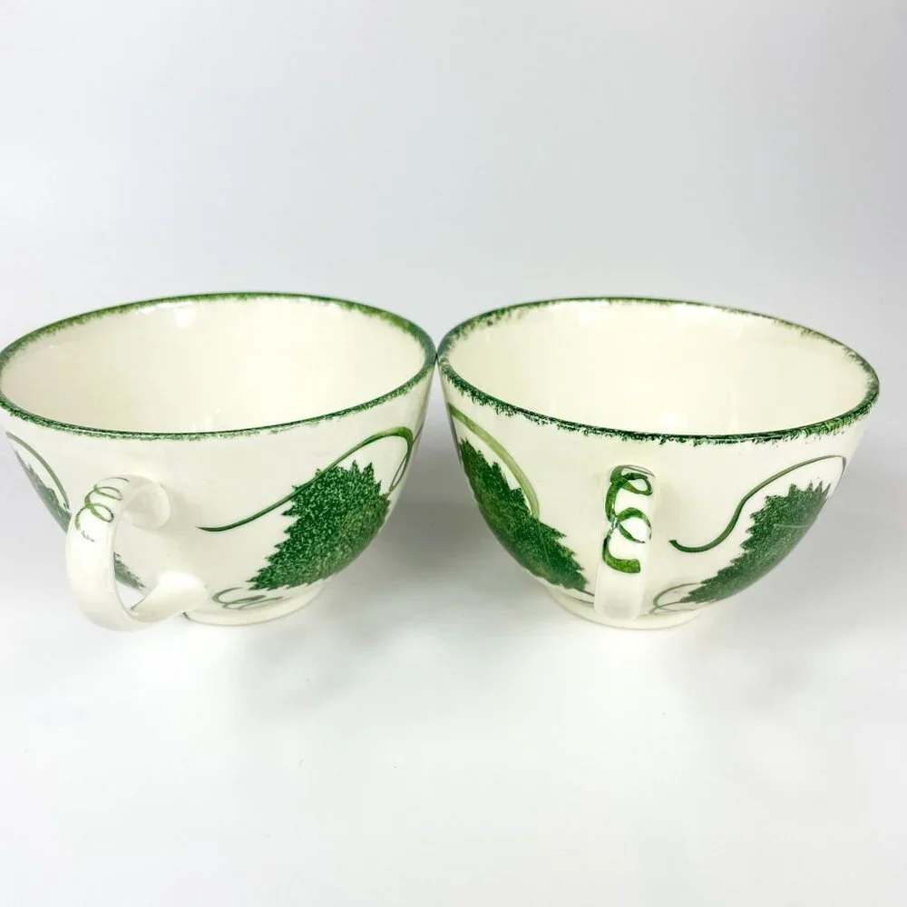 Poole Pottery Green Leaf Breakfast Cup and Saucer 2 sets